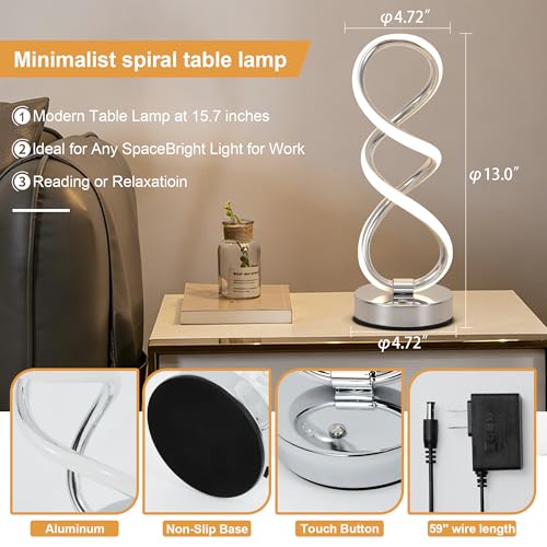 PIRTSDEL Modern Spiral Table Lamp for Bedside Nightstand Touch and Remote Dual Control