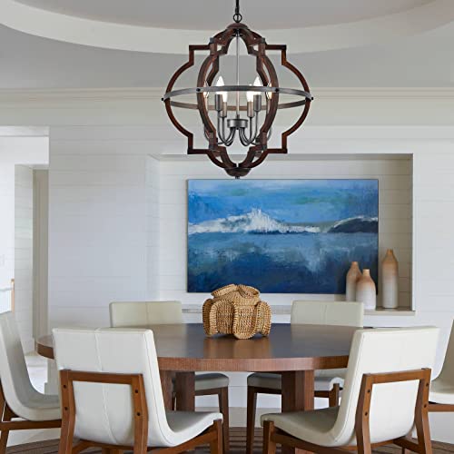 6 Light Wood Farmhouse Chandelier for Dining Room Hallway