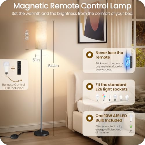 64.4” Slim Floor Lamp for Living Room with Magnetic Remote and Foot Switch