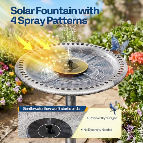 Bird Bath with Solar Fountain for Outside