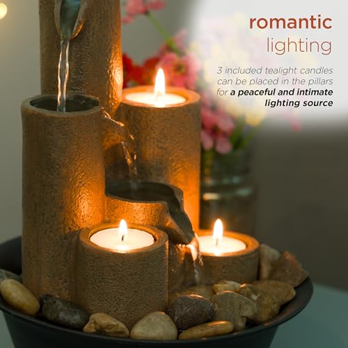WCT202 Indoor Tabletop Tiered Water Fountain Featuring 3 Candles for Desktop and Table