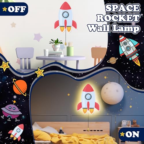 Space Rocket Night Light Battery Operated Kids Nursery Wall Lamp