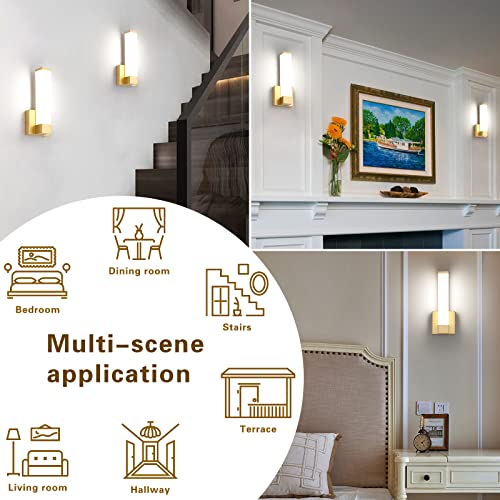 Gold Wall Lights for Bedroom Modern Indoor LED Hallway Sconces Corner Light 12" Inch Height 12W 4000K Bedside Stair Sconces Wall Lighting Lamps 110V AC