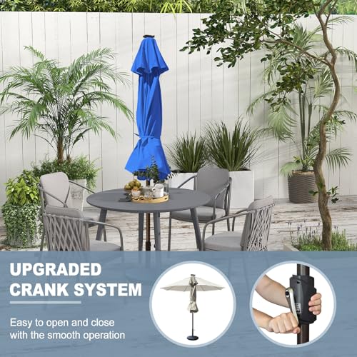 USA 10-Year-Non-Fading 10ft Market Patio Umbrella, Commercial Grade Table Sun Umbrella with 80 Solar LED Lights, Crank Open, Windproof & UPF 50+ UV Protection for Garden, Deck, Pool, Backyard, Royal Blue