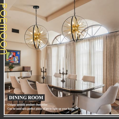 18" 8 Light Black Gold Sputnik Chandelier Modern Hanging Light
