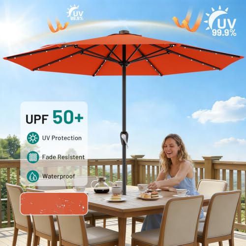 12FT Large Patio Umbrella with Solar Lights