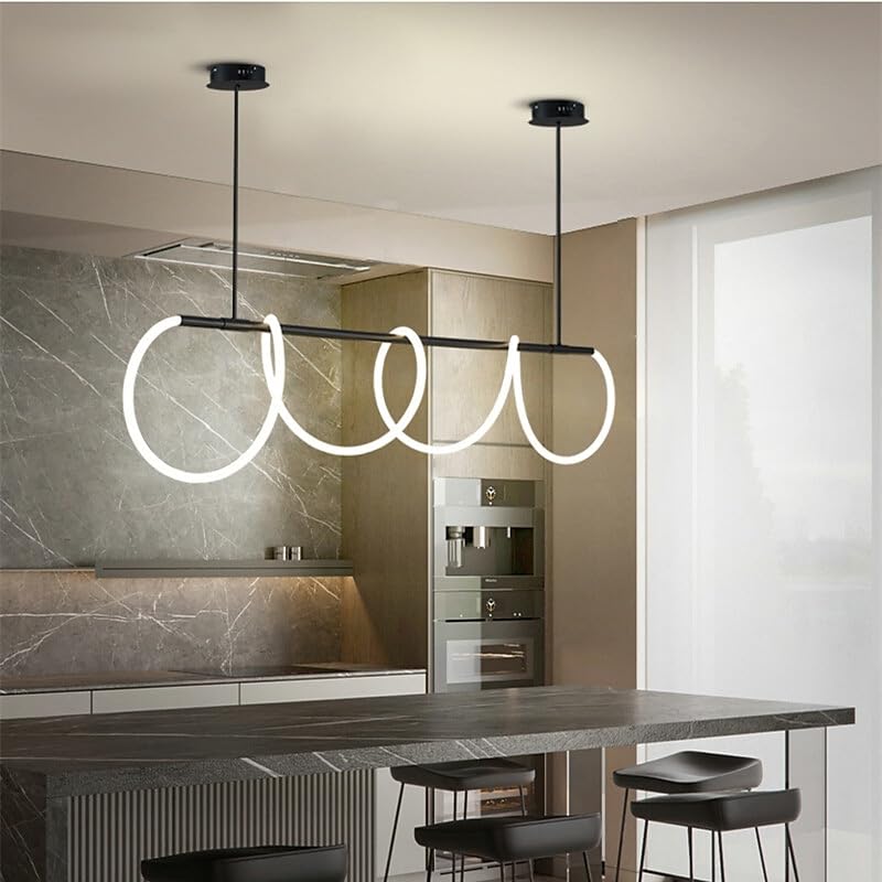 Led Pendant Light Black Modern Chandelier 39.4 Inch Adjustable Height Kitchen Island Lighting Fixture DIY Shapes Dining Room Light Fixture and Living Room