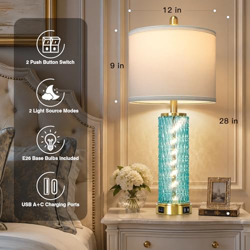 28" Coastal Glass Table Lamps Set of 2 (2 Count)