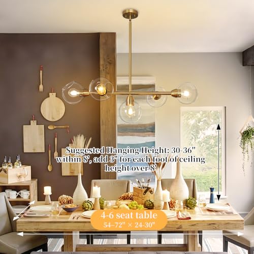 Brass Linear Chandeliers for Dining Room 5 Lights Modern Linear Chandelier