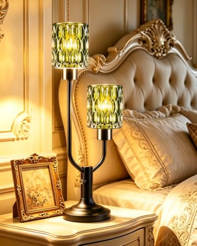 Mid Century Modern Vintage Table Lamp Dimmable Green Glass Lamp