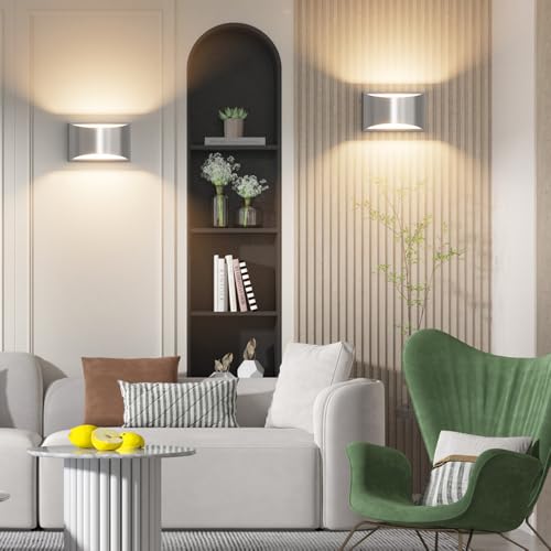 Nickel Modern LED Wall Sconce Hardwired Indoor Wall Lights Set of 2 Up and Down Wall Mount Light for Living Room Bedroom Hallway Corridor Conservatory Warm White 3000K (2 Count)