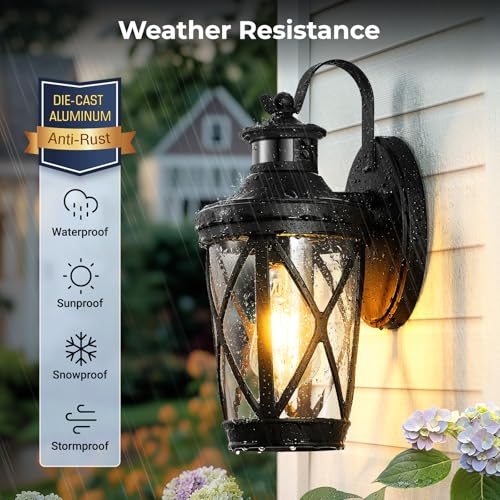 Porch Lights Outdoor Motion Sensor (Black / 2-Pack)