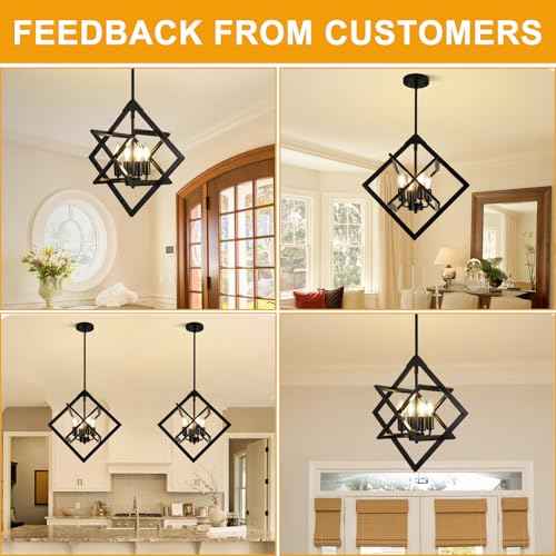 18" Modern Black Chandelier for Dining Room, No Assembly Required 4-Light Dining Room Light Fixture Over Table, Industrial Metal Hanging Pendant Lights Fixture for Kitchen Island, Entryway, Foyer