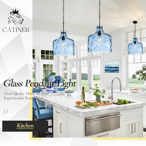 16" Farmhouse Blue Hammered Glass Pendant Light