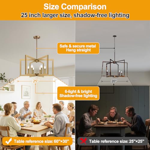 25" 61" Height Adjustable Modern Brass Chandelier for Dining Room