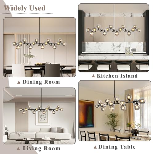 75'' Black Linear Chandelier Large Dining Room Light Fixtures Over Table