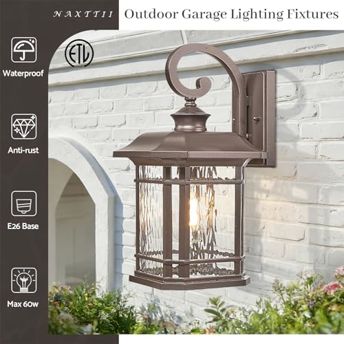 ORB Finish Outdoor Wall Lights 12.5 Inch Height Waterproof Exterior Lighting Fixtures with Water Ripple Glass E27 Socket Front Porch Light for Garage Patio