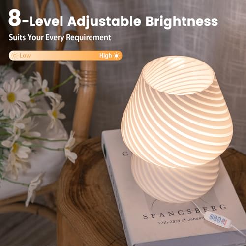 USB Plug in Mushroom Lamp Small Bedside Table Lamp with 3 Temperature LED Bulb