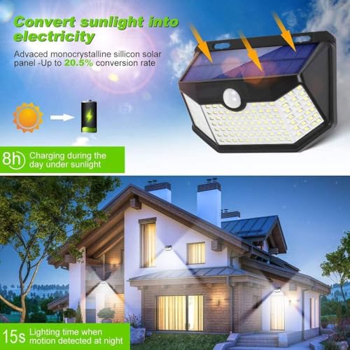 Solar Lights Outdoor 120 LED with 3 Lighting Modes (2 Count)