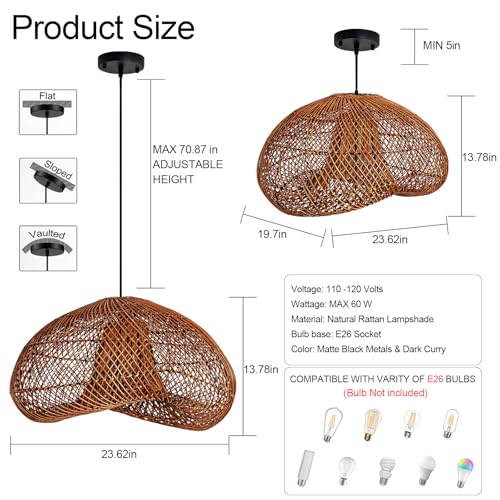 23.6" Rattan Pendant Light