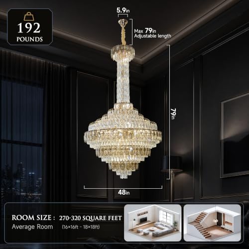 39 Inch Large Crystal Chandelier Gold Modern Light Fixture