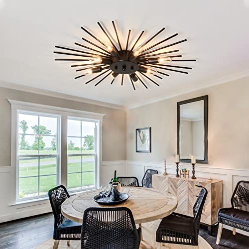 Semi Flush Mount 8 Light Ceiling Light Modern Metal Ceiling Lighting Black Light Fixture for Farmhouse Kitchen Dining Room Bedroom Hallway Living Room
