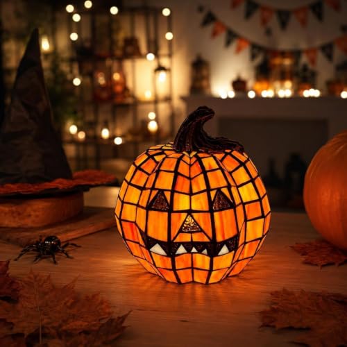 Halloween Lamp Stained Glass Pumpkin Lamp Tiffany Style Halloween Decorations for Home HolidayParty