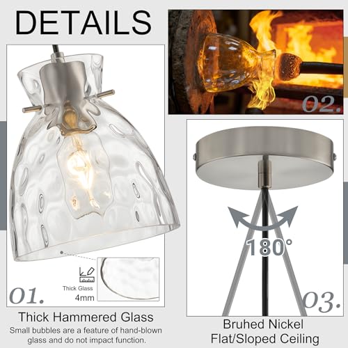 5.9" Hammered Glass Mini Pendant Lights for Kitchen Island Brushed Nickel (2 Count)