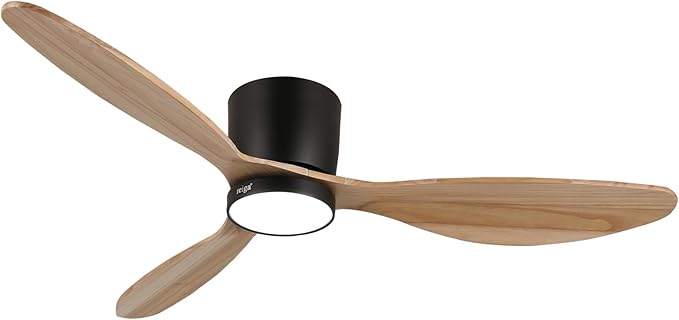 reiga 52" Natural Wood Ceiling Fan with Light and Remote, 3 Blade Flush Mount Low Profile Ceiling Fan for Bedrooom Living Room, Quiet DC Motor - Aura Lighting