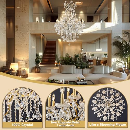 24 Lights Large Crystal Chandelier for High Ceilings
