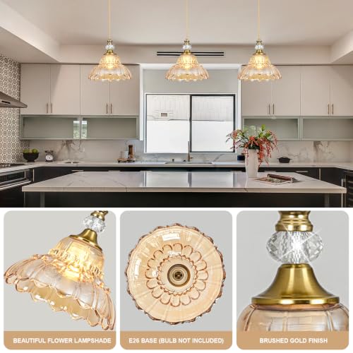 1 Piece Vintage Chandelier in Brushed Gold Finish with Amber Flower (1-Light / Gold and Amber)