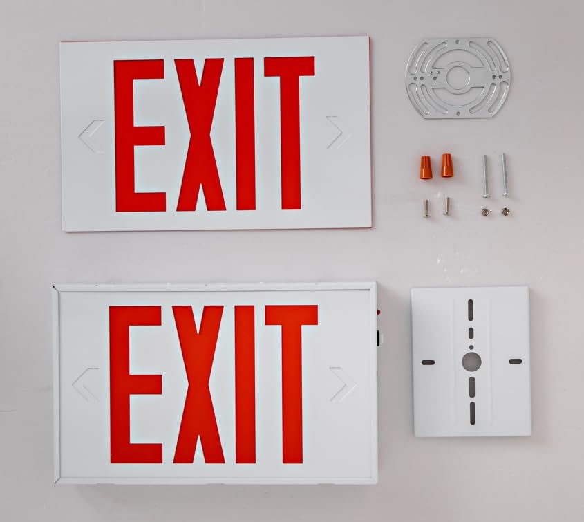 Red Exit Sign with Steel Housing