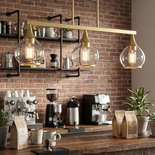 Brushed Gold Kitchen Island Linear Pendant Light