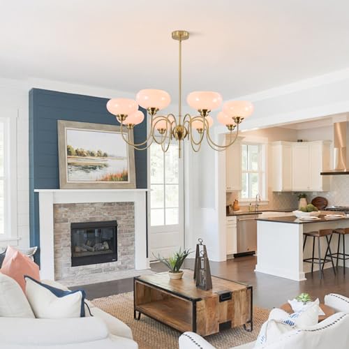 Gold Mid Century Chandelier Over Table 8
