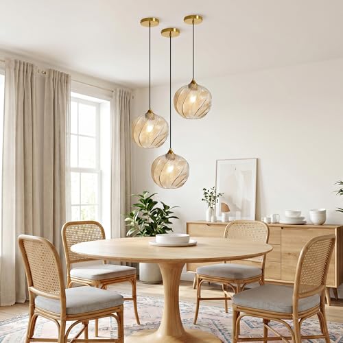 Amber Glass Pendant Lights Kitchen Island Gold Hanging Ceiling Light 9.84"
