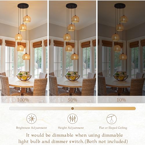 5 Light Woven Foyer Chandeliers for High Ceiling