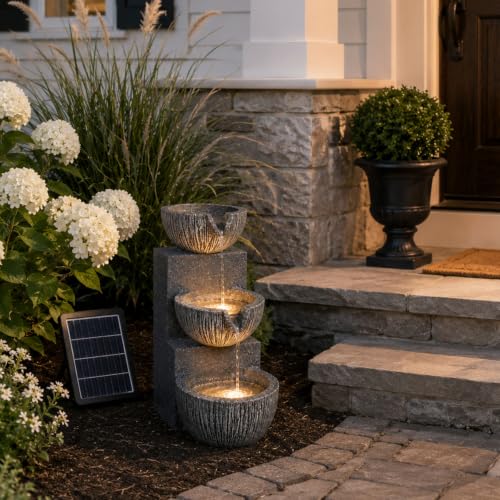 3 Tier Solar Outdoor Fountain with Warm LED Lights