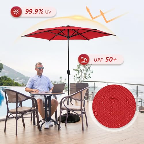 9FT Lyon Outdoor Patio Umbrella Outdoor Table Umbrella with Push Button Tilt and Crank Market Umbrella 6 Sturdy Ribs UV Protection Waterproof for Garden Deck Backyard Pool
