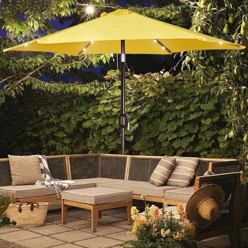 7.5 ft Solar Umbrella 18 LED Lighted Patio Umbrella Table Market Umbrella with Tilt and Crank Outdoor Umbrella for Garden