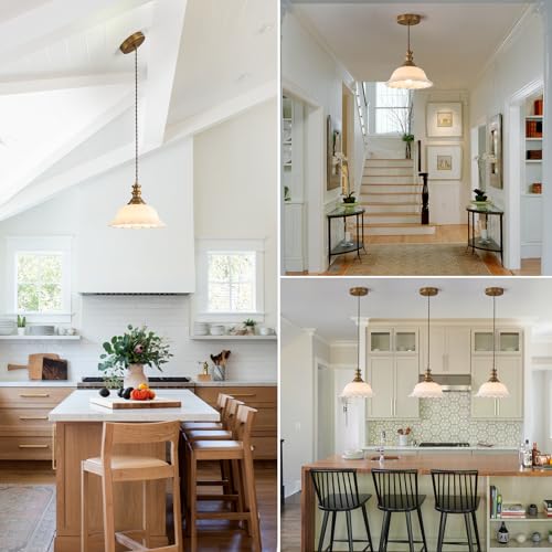 White Glass Pendant Lights Modern Pendant Lighting Fixtures 11.8 in Hanging Lamp for Kitchen Island Bedroom Dining Room Coffee Shop Hallway Hotel Living Room