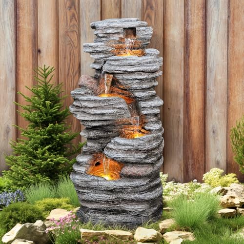 40" Outdoor Water Fountain with LED Lights