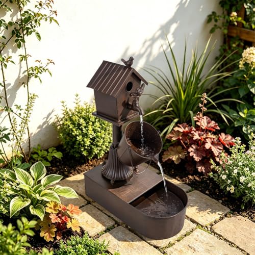 Metal Outdoor Garden Fountain 27" Soothing Water Flow