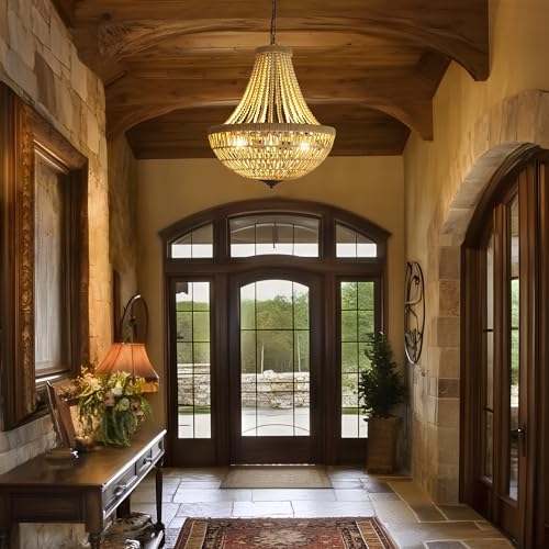 22" Wood Beaded Chandelier Boho Farmhouse Pendant Light for Dining Room