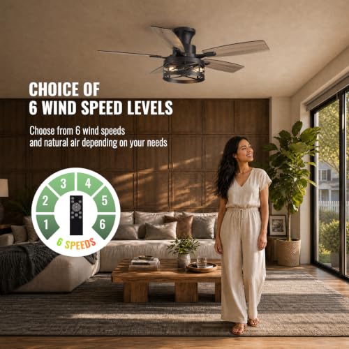 42 Inch Flush Mount Ceiling Fans with Lights and Remote (Black - Flush Mount / 42 Inch)