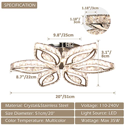 20" Crystal Flower Flush Mount Ceiling Light