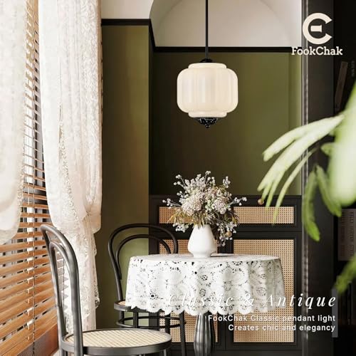 Vintage Black Pendant Lights Milky Glass Semi Flush Ceiling Light Fixture