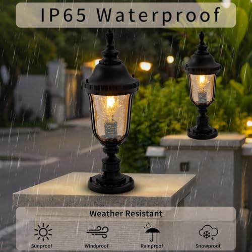 Dusk to Dawn Outdoor Post Light 19" Retro Exterior Lamp with Pier Mount Base Waterproof Fence Lighting for Yard