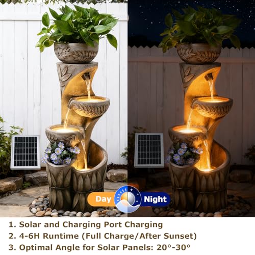 4 Tiered Solar Water Fountain Outdoor Garden Waterfall Fountains