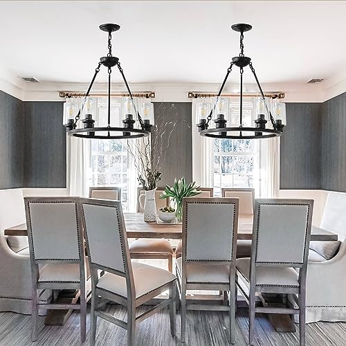 6 Light Black Wagon Wheel Chandelier