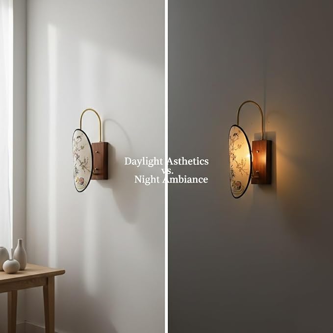 Chinese Style Zen Wall Sconce, Vintage Wood Wall Light Fixture, Retro Fabric Shade Wall Lamp, Antique Brass Sconce for Bedroom Bedside, Hallway, Foyer, Oriental Decor